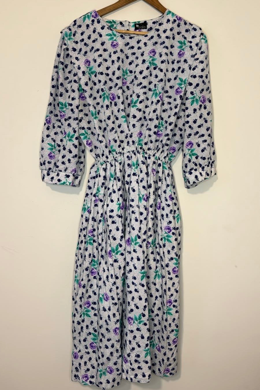 שמלת וינטג' פרחים סגולים נקודות שחורות