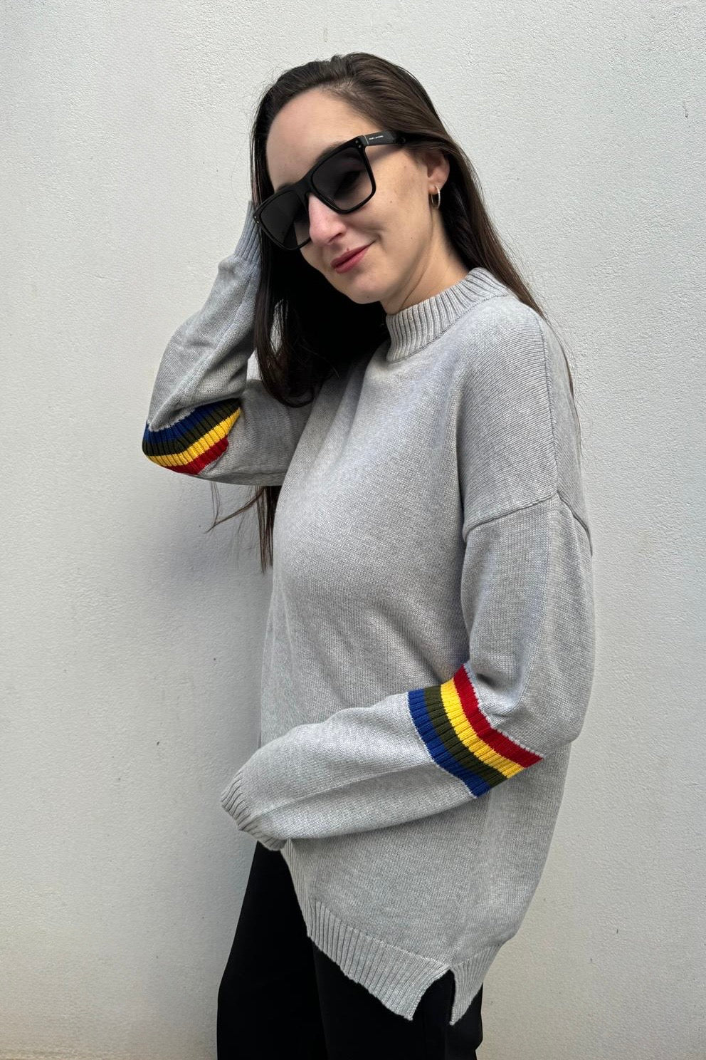 סריג פסי צבע בשרוול