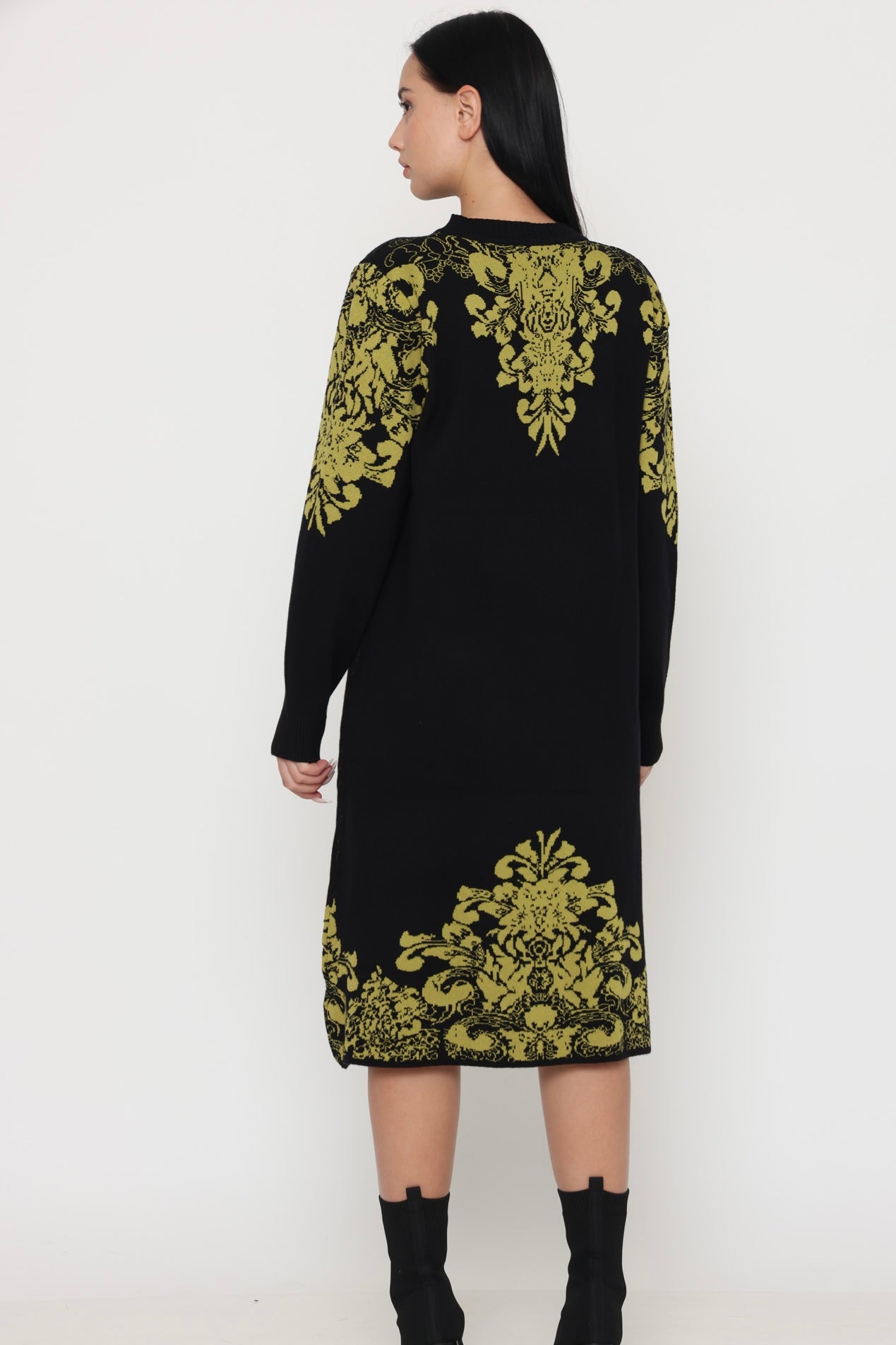 שמלת איור צהוב - צמר