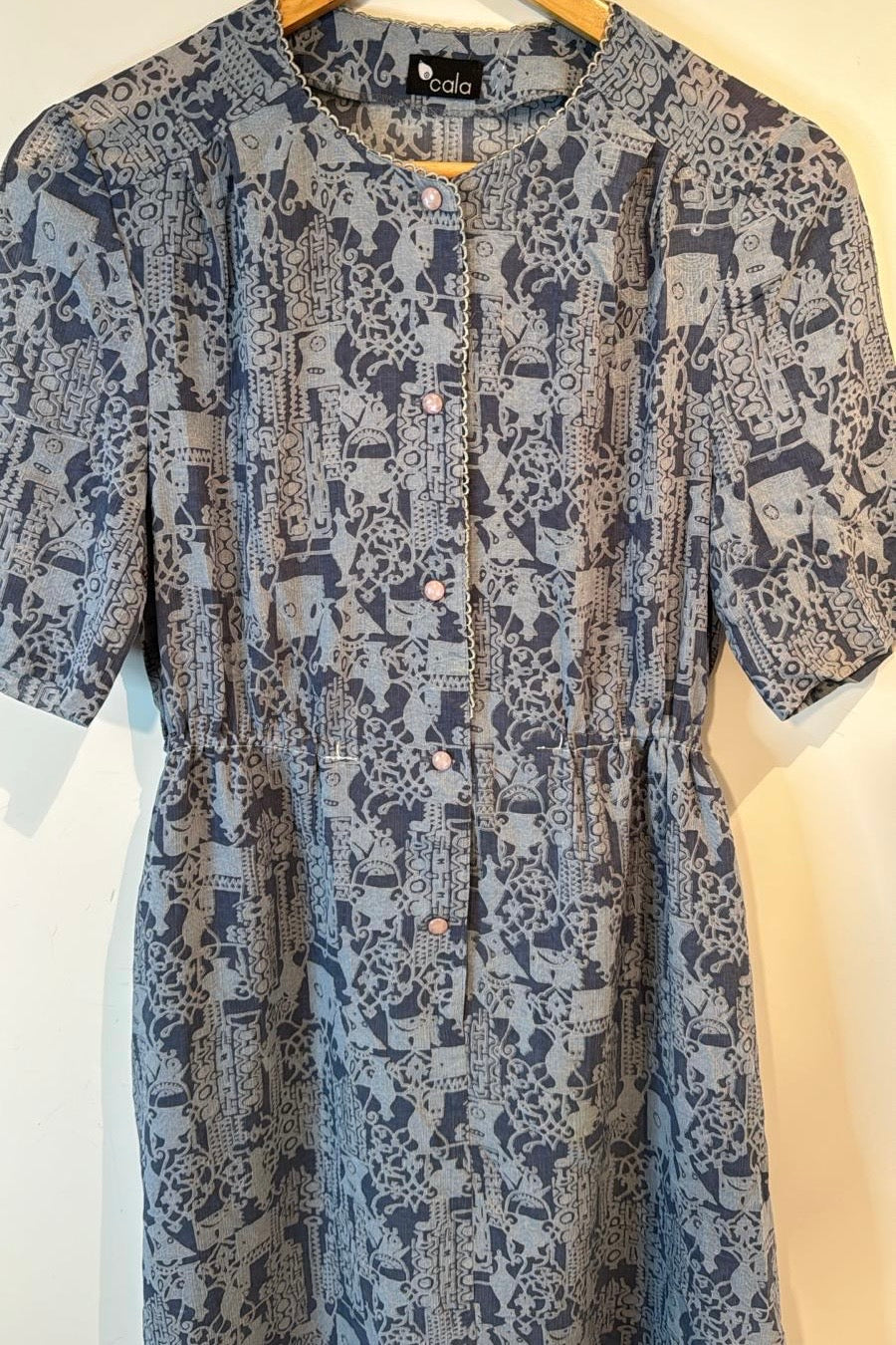 שמלת וינטג' שילוב גיאומטרי אפור