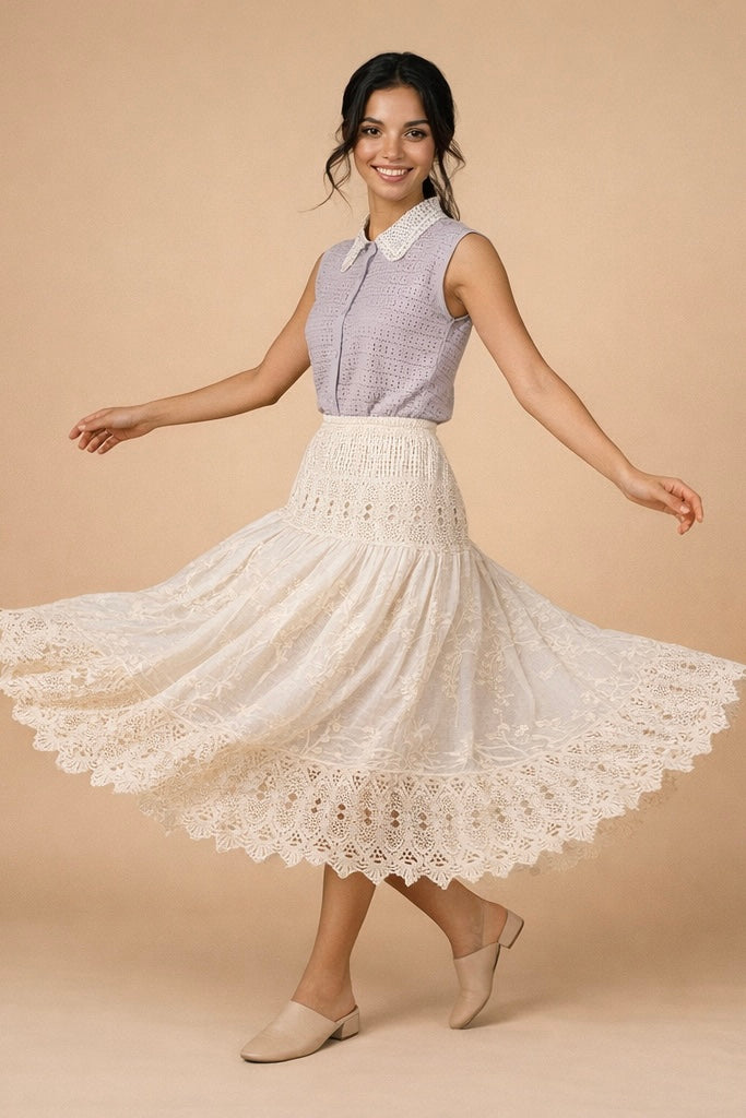 חולצה תחרה בצווארון