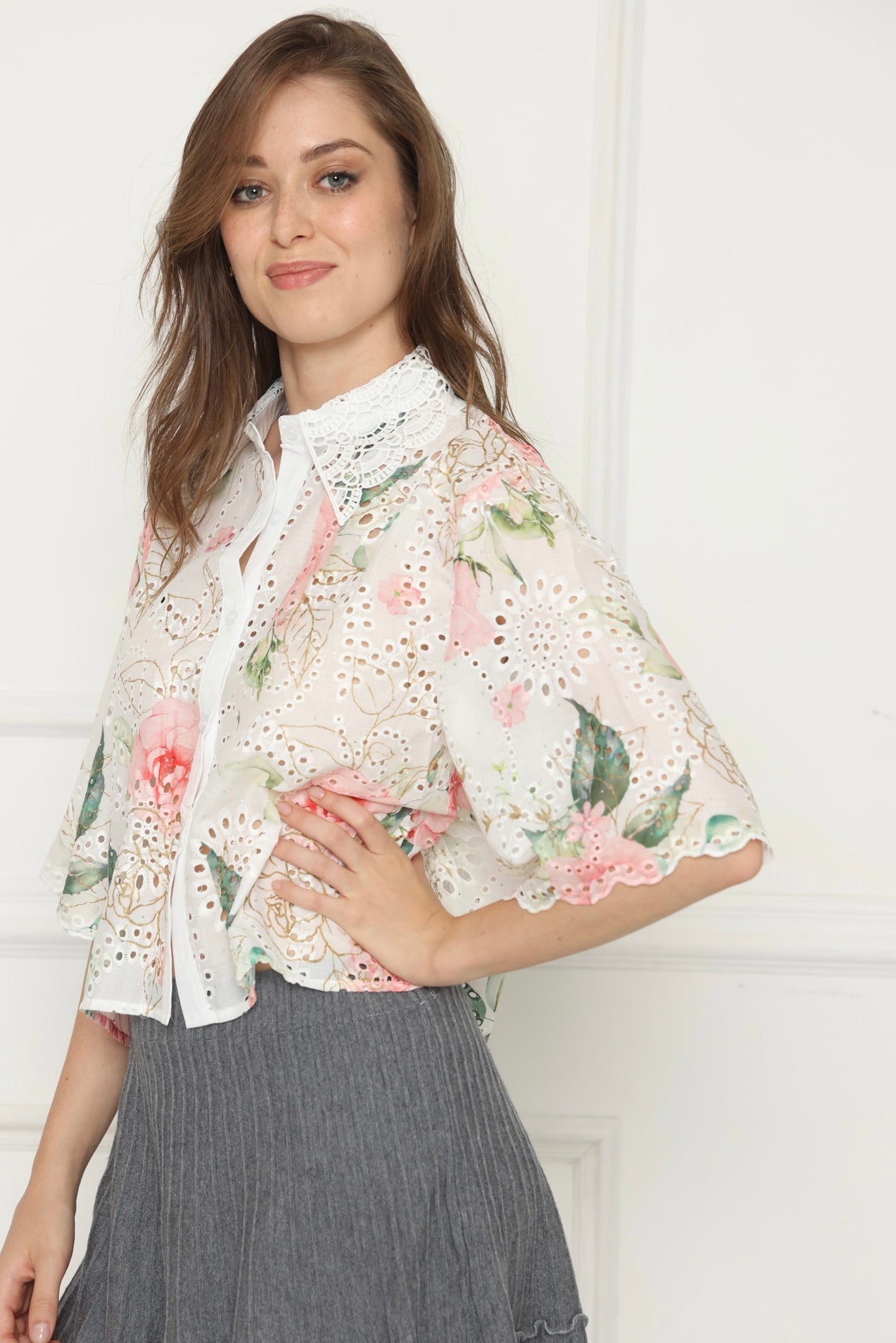 חולצת פרח לימוני ורוד