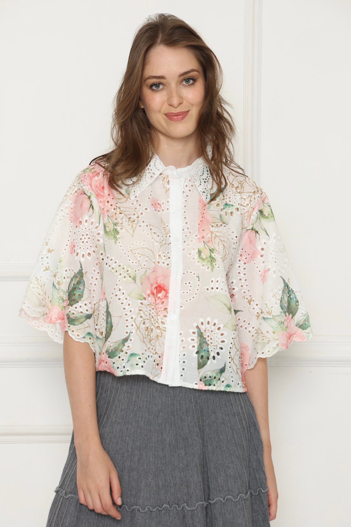 חולצת פרח לימוני ורוד