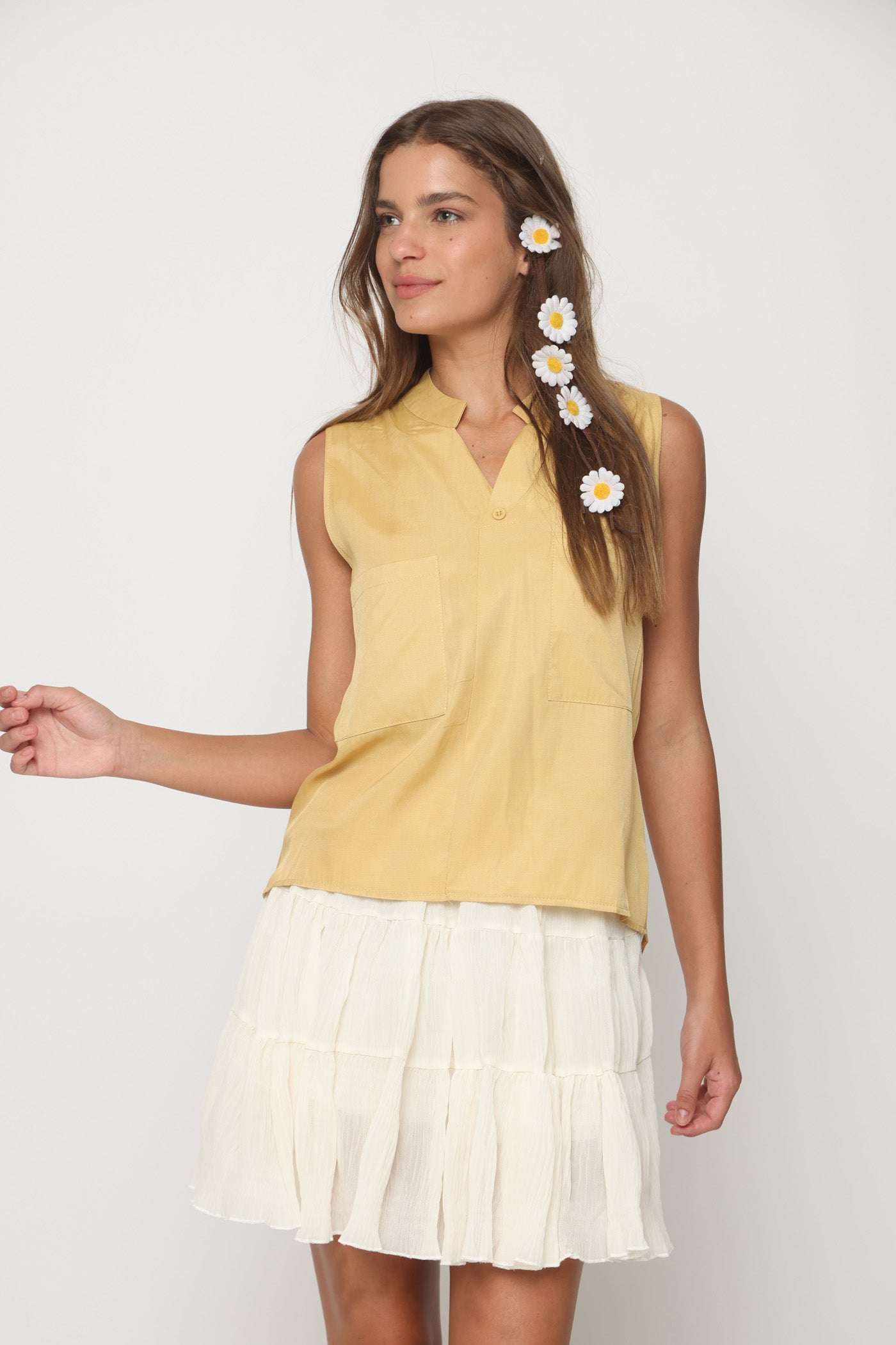 גופיה חלקה שני כיסים צהוב