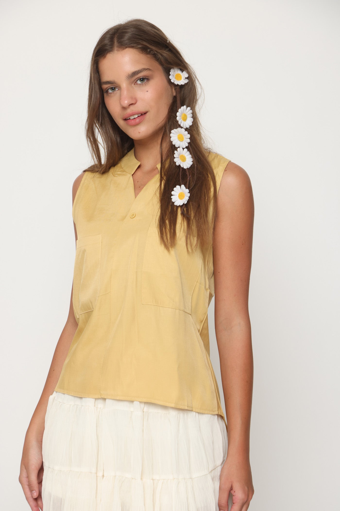 גופיה חלקה שני כיסים צהוב