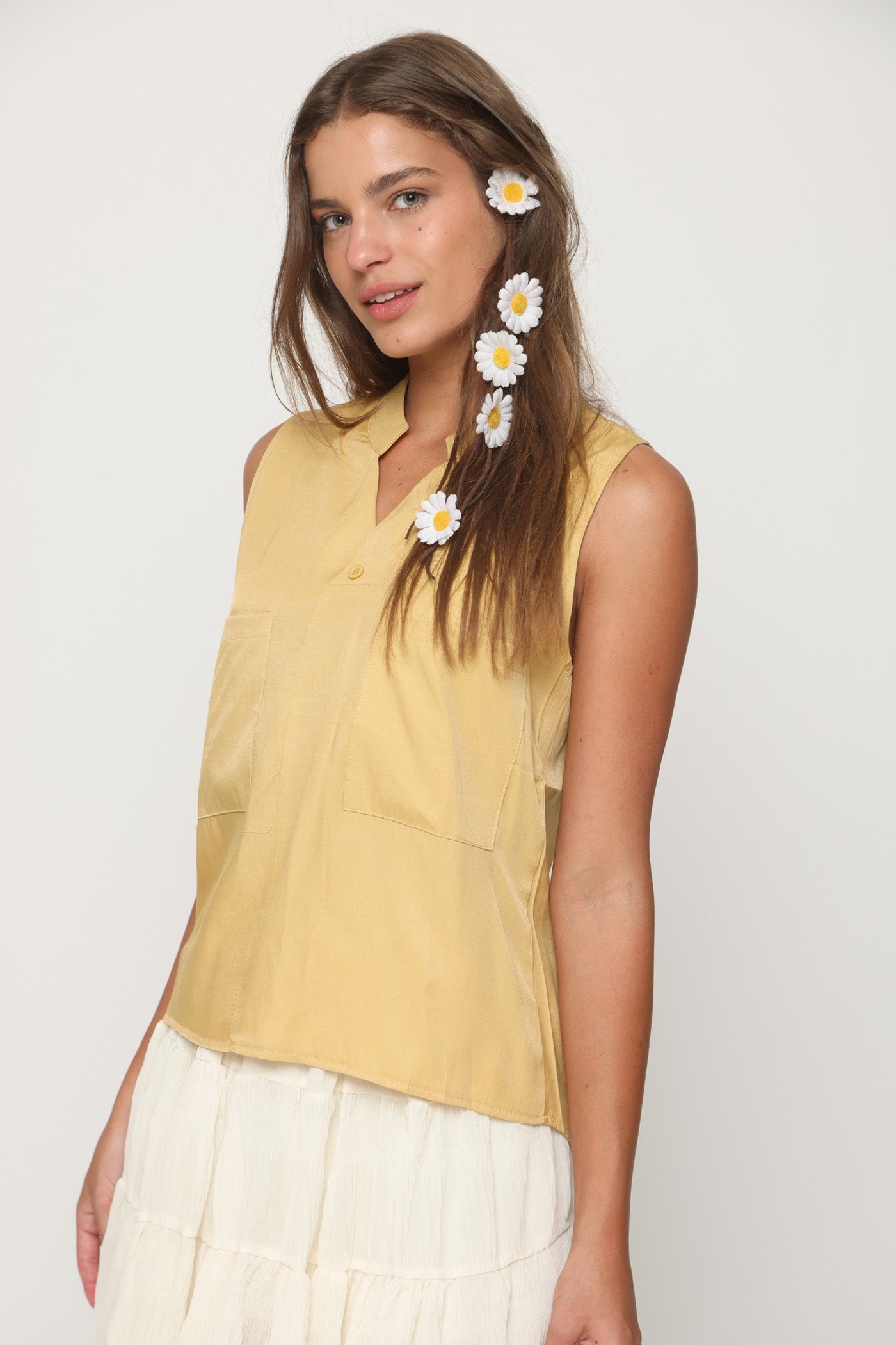 גופיה חלקה שני כיסים צהוב