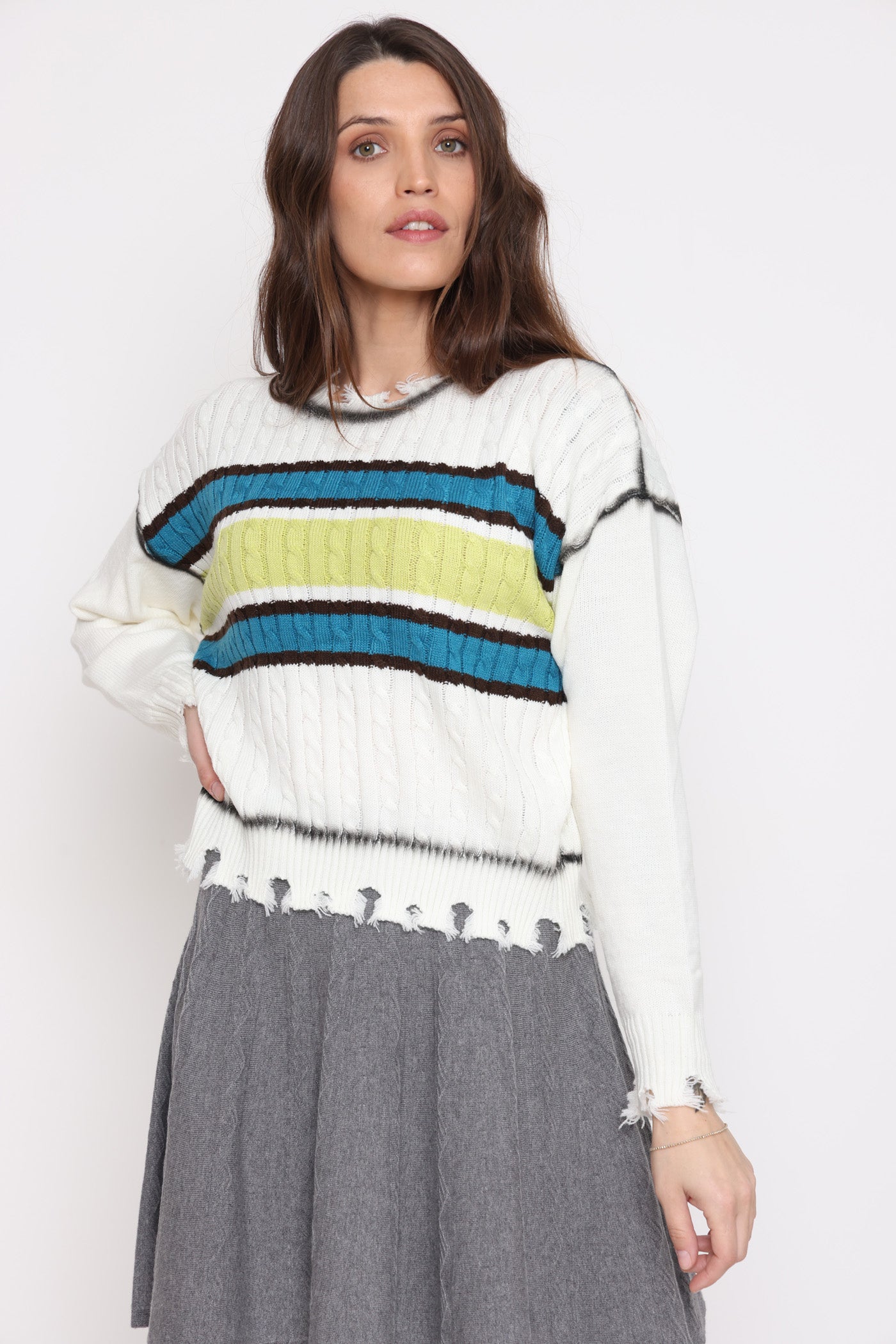 סריג מרכז 2 צבעים לבן חורף