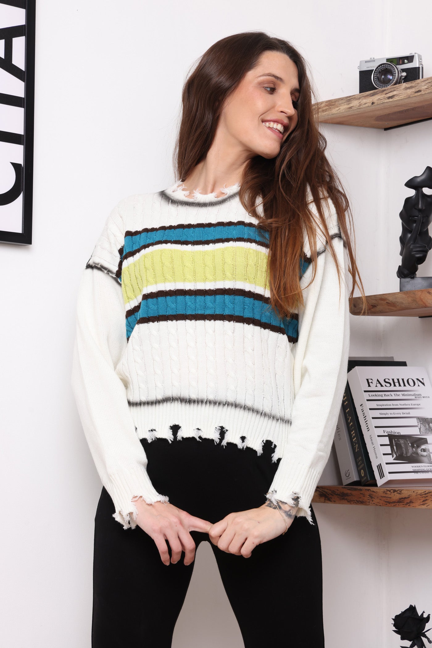 סריג מרכז 2 צבעים לבן חורף