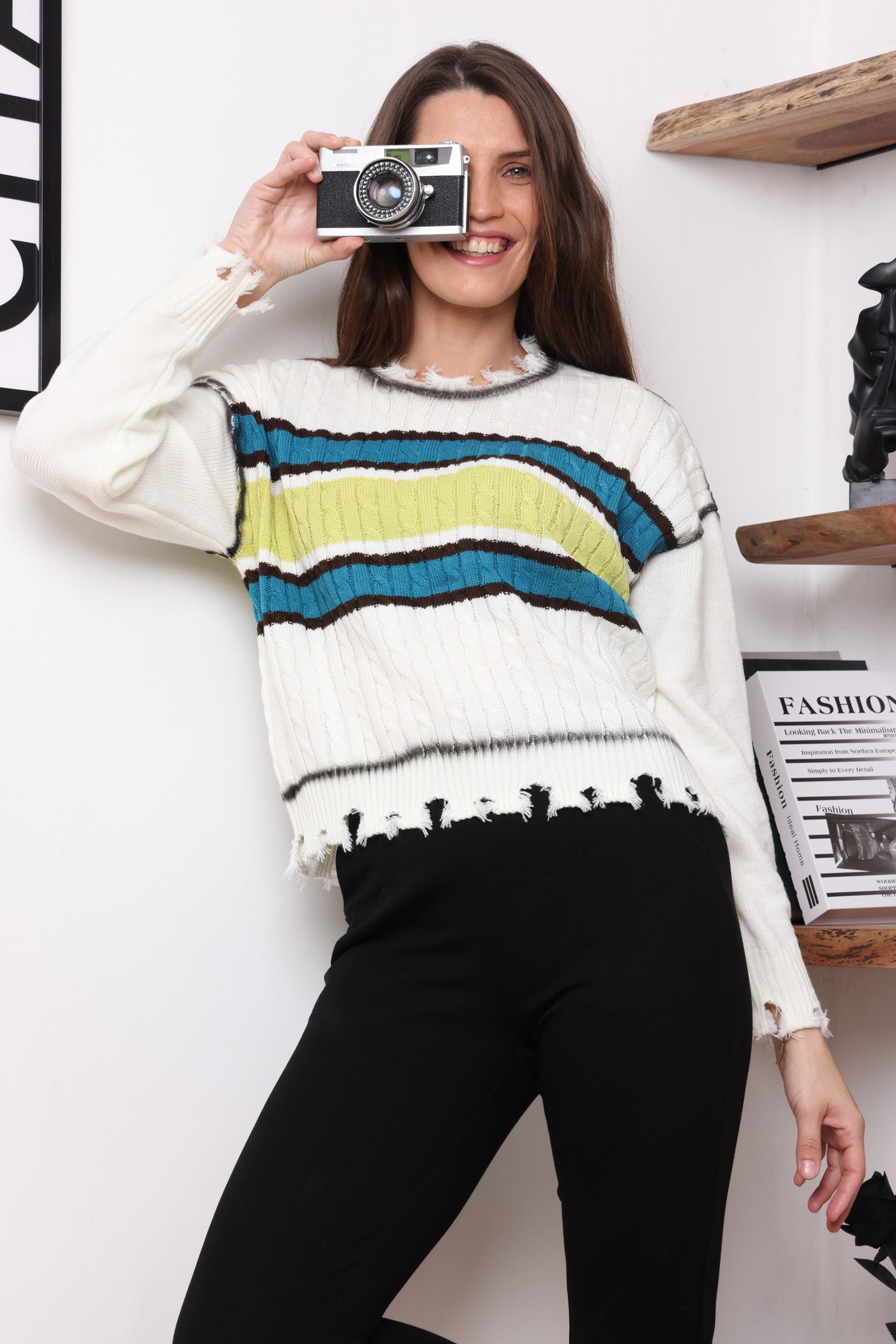 סריג מרכז 2 צבעים לבן חורף