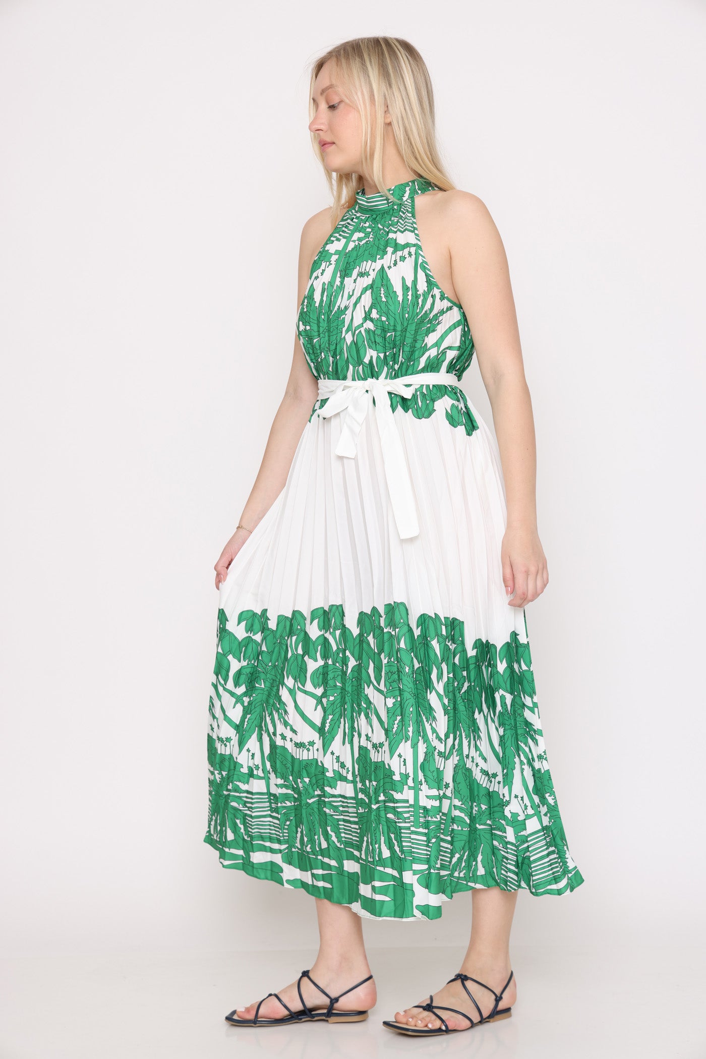 שמלת מרכז לבן ירוק