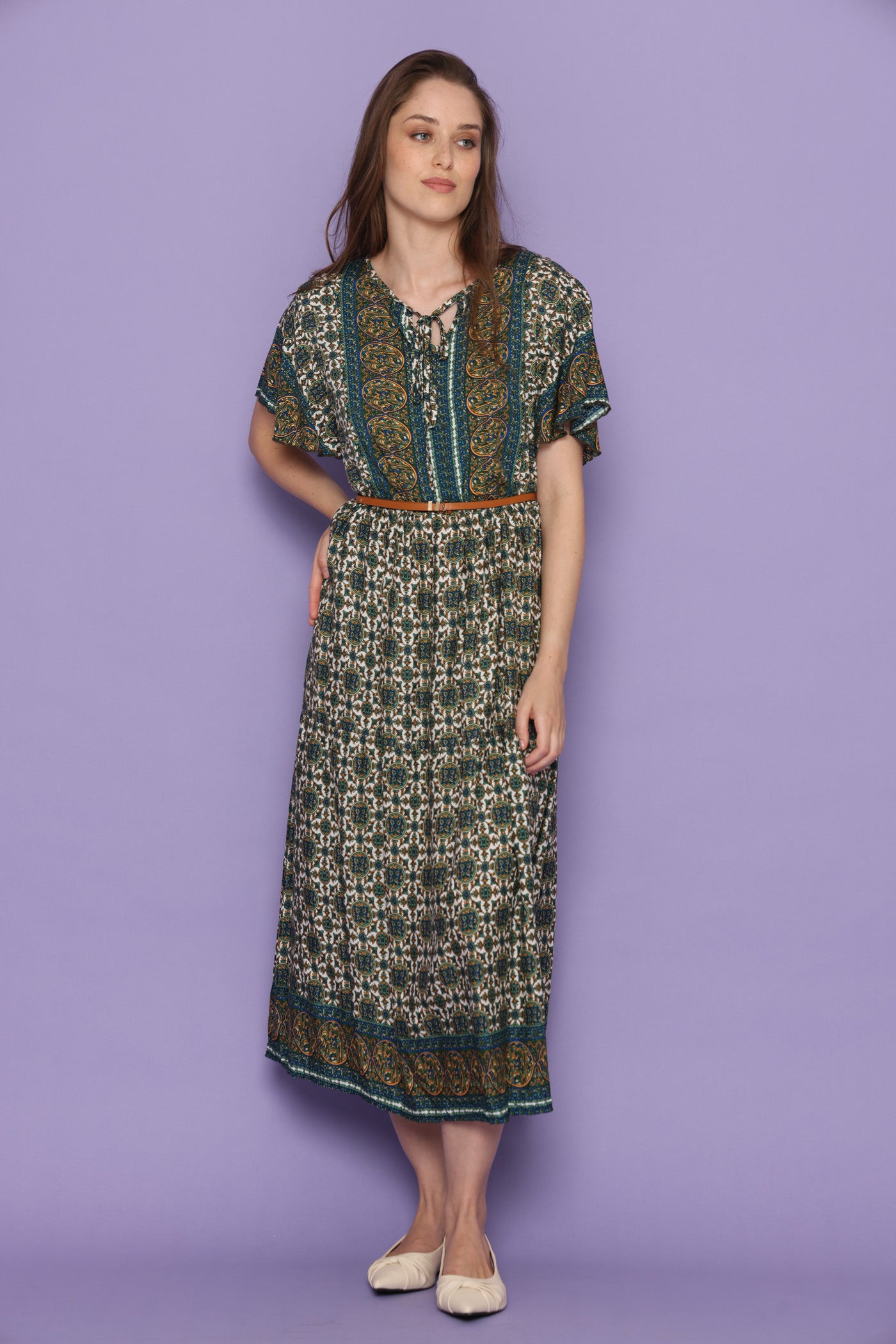 שמלת אתניות ירוקה