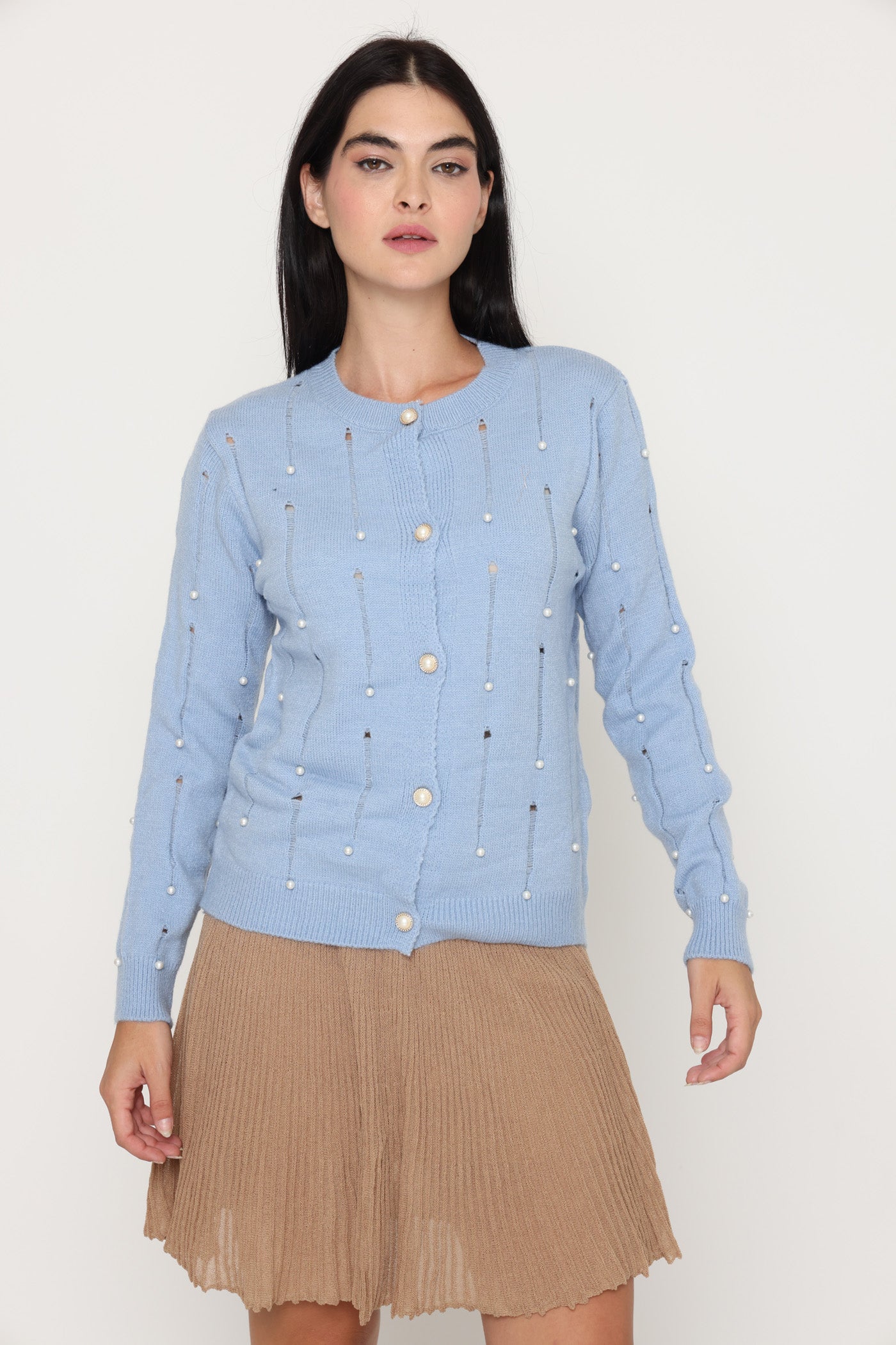 קרדיגן שקעים וחרוזים