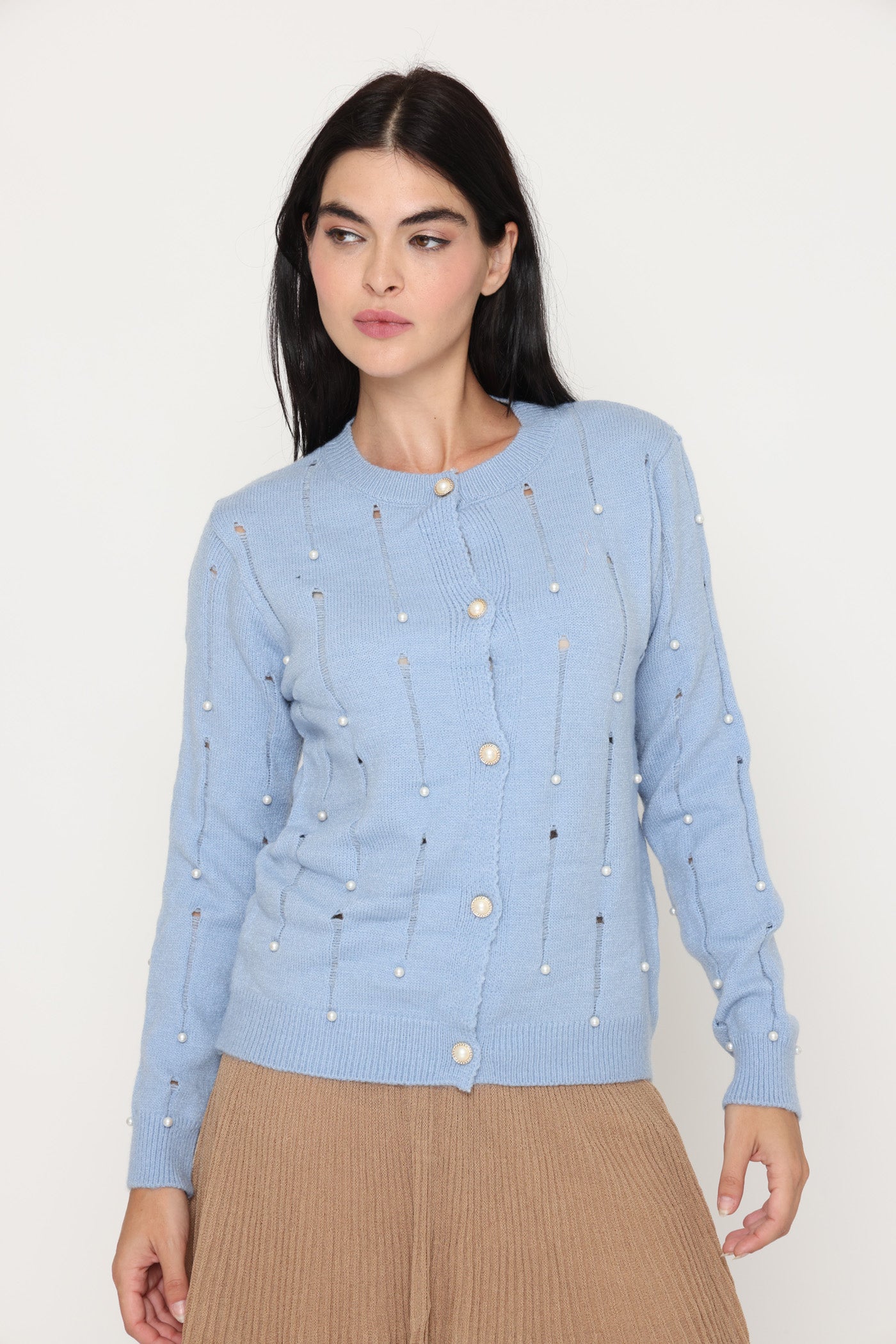 קרדיגן שקעים וחרוזים