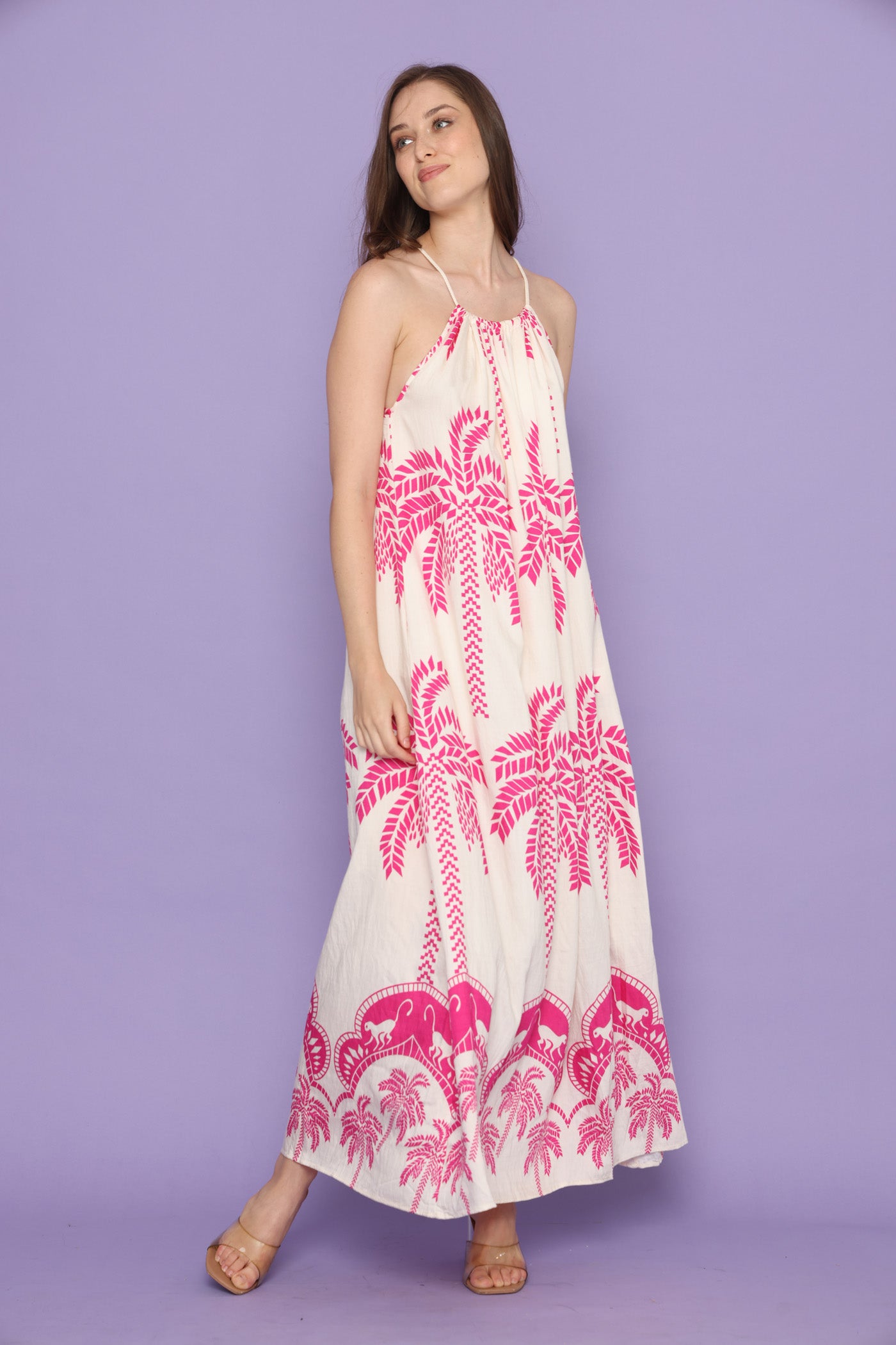 שמלת דקלים ורודים