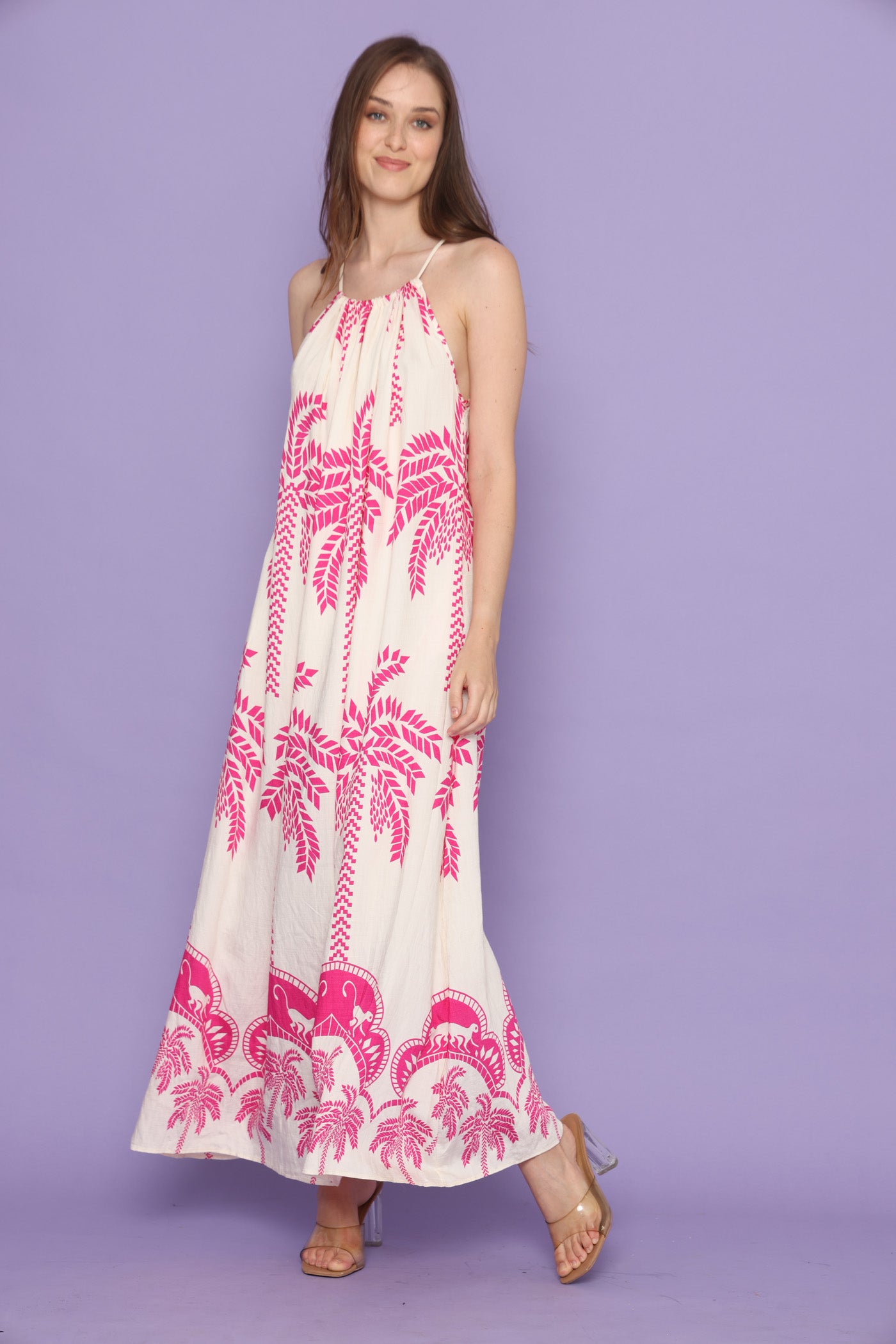 שמלת דקלים ורודים