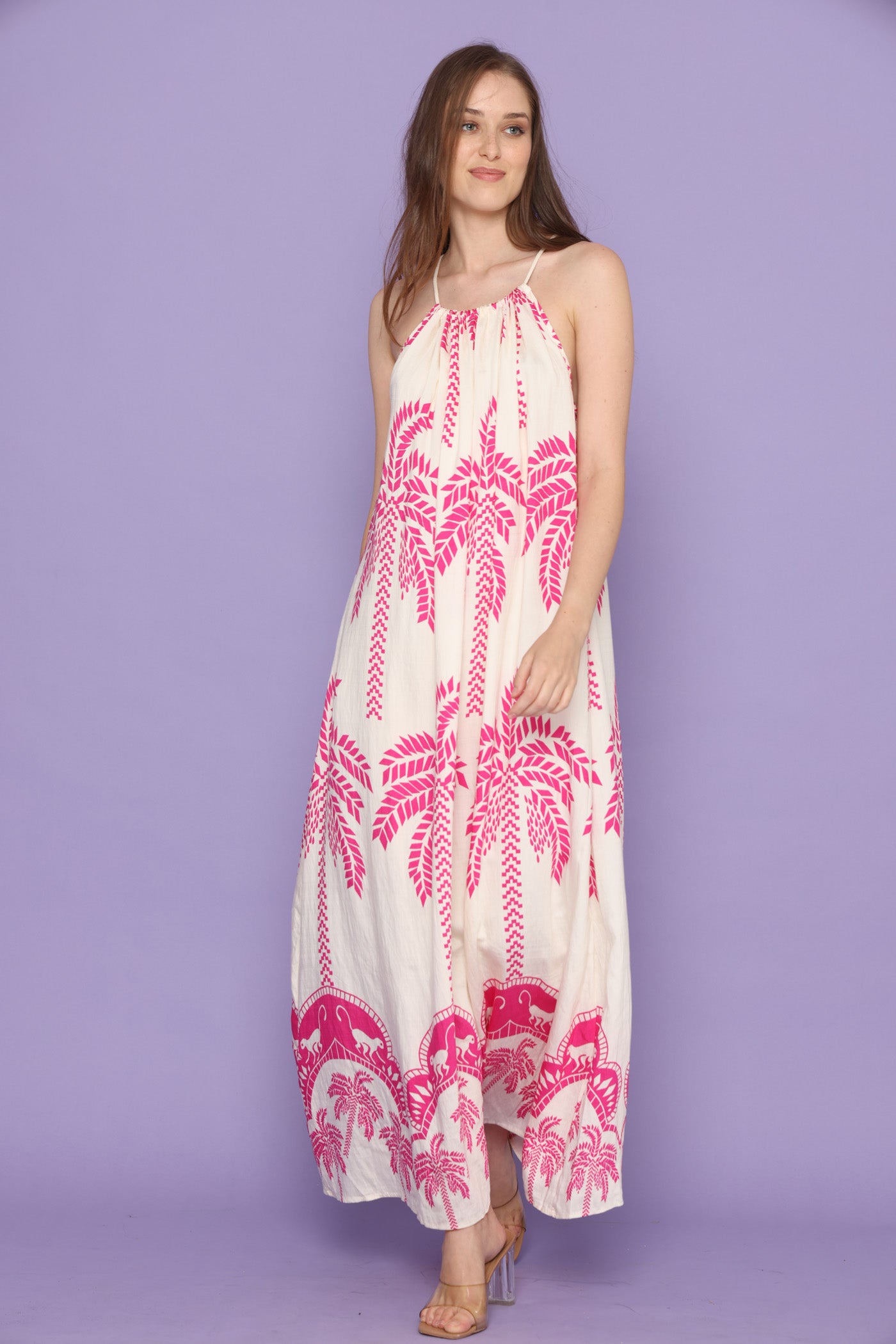 שמלת דקלים ורודים