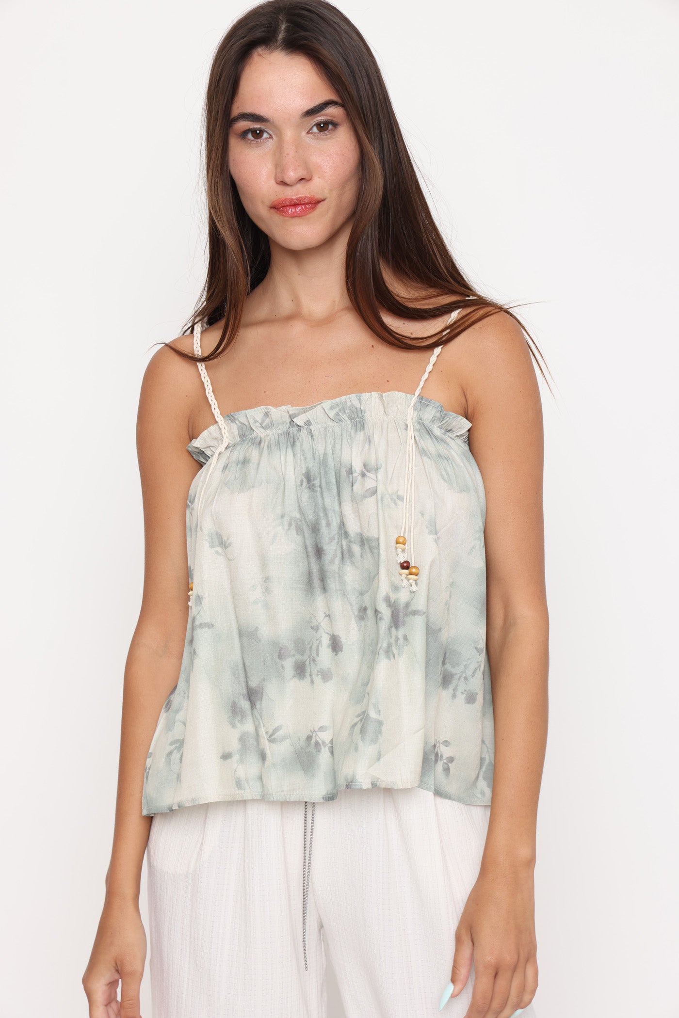 גופיית כתפיית חבל עם חרוזים ירוק