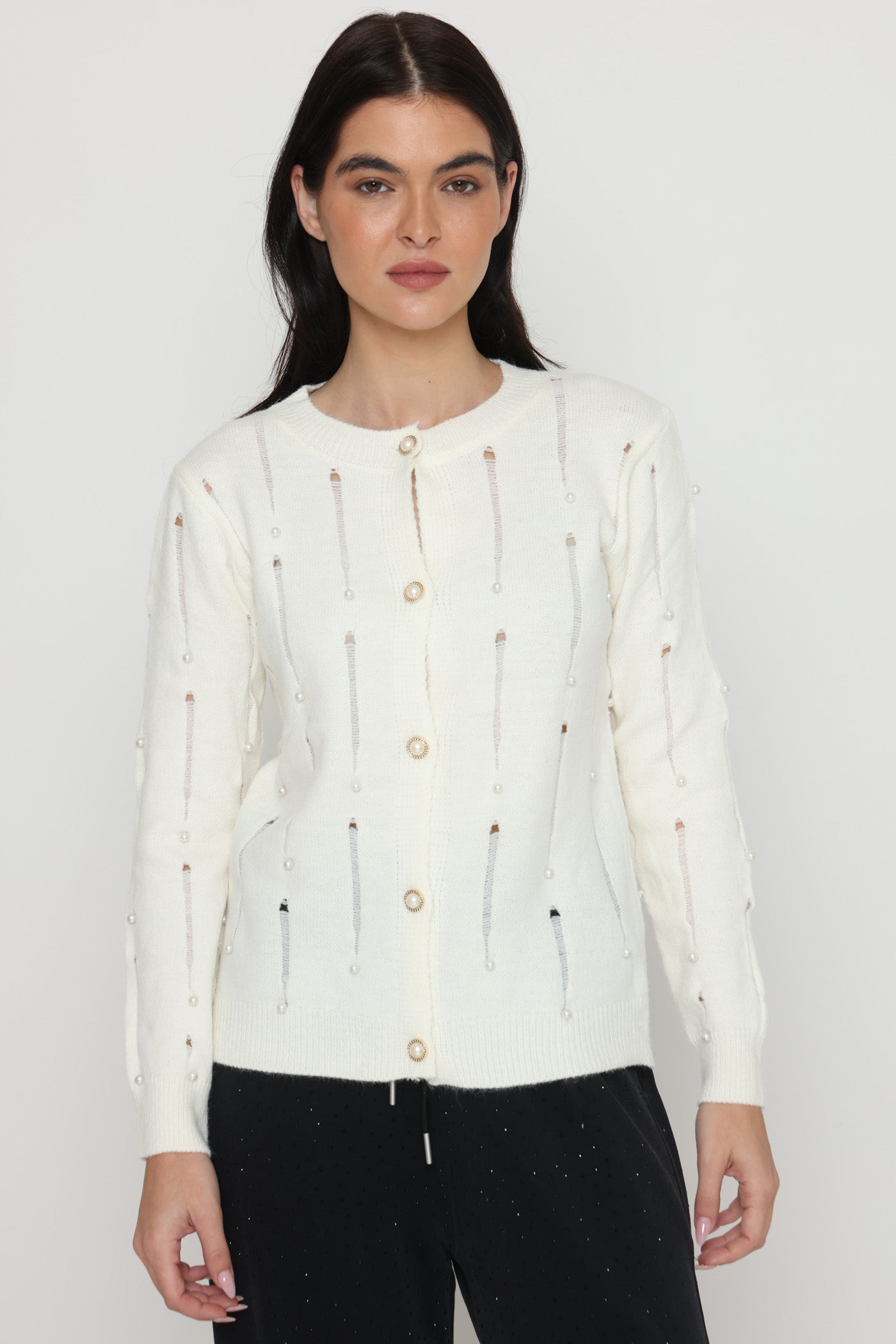 קרדיגן שקעים וחרוזים