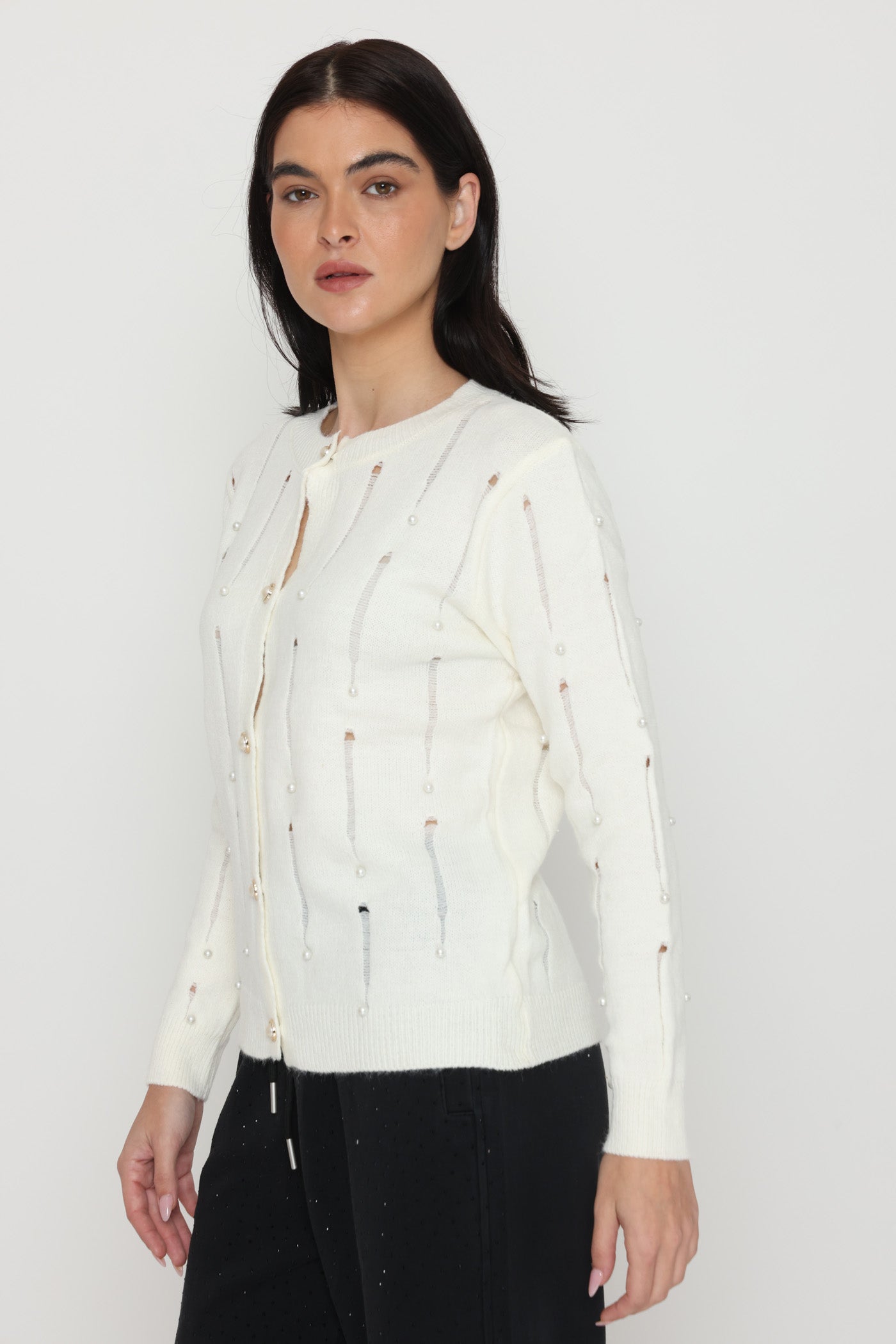 קרדיגן שקעים וחרוזים