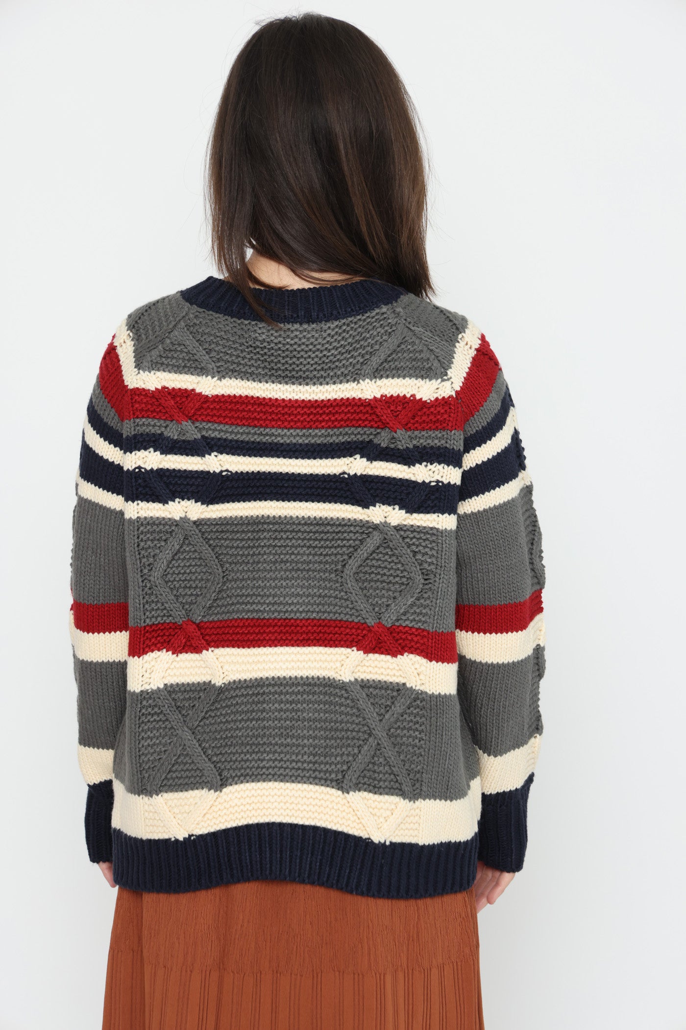 קרדיגן פסי אפור ואדום