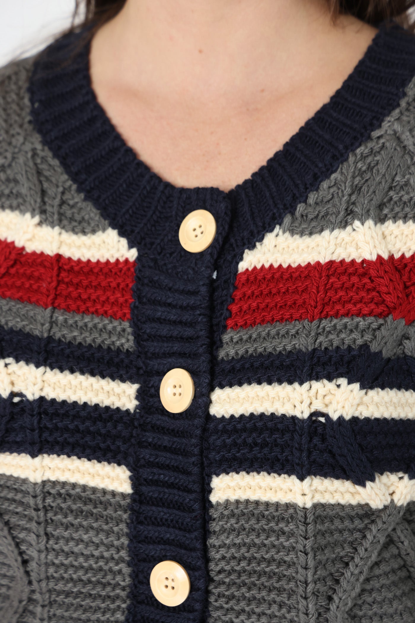 קרדיגן פסי אפור ואדום