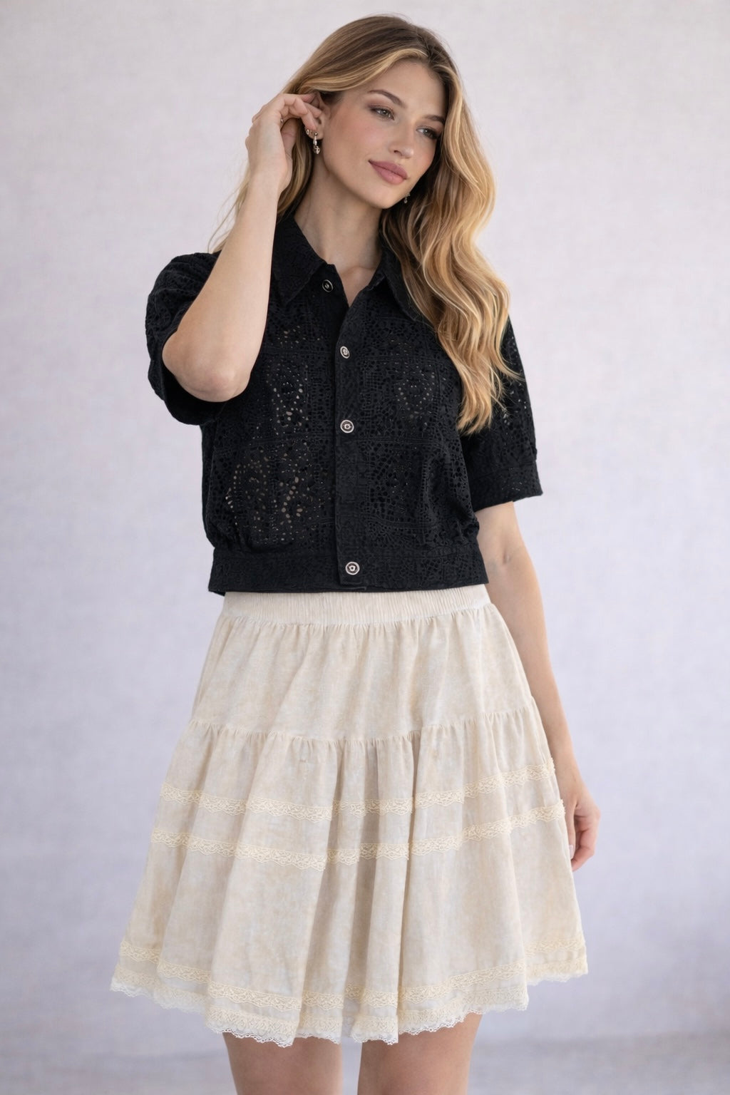 חצאית מיני שכבות סריג