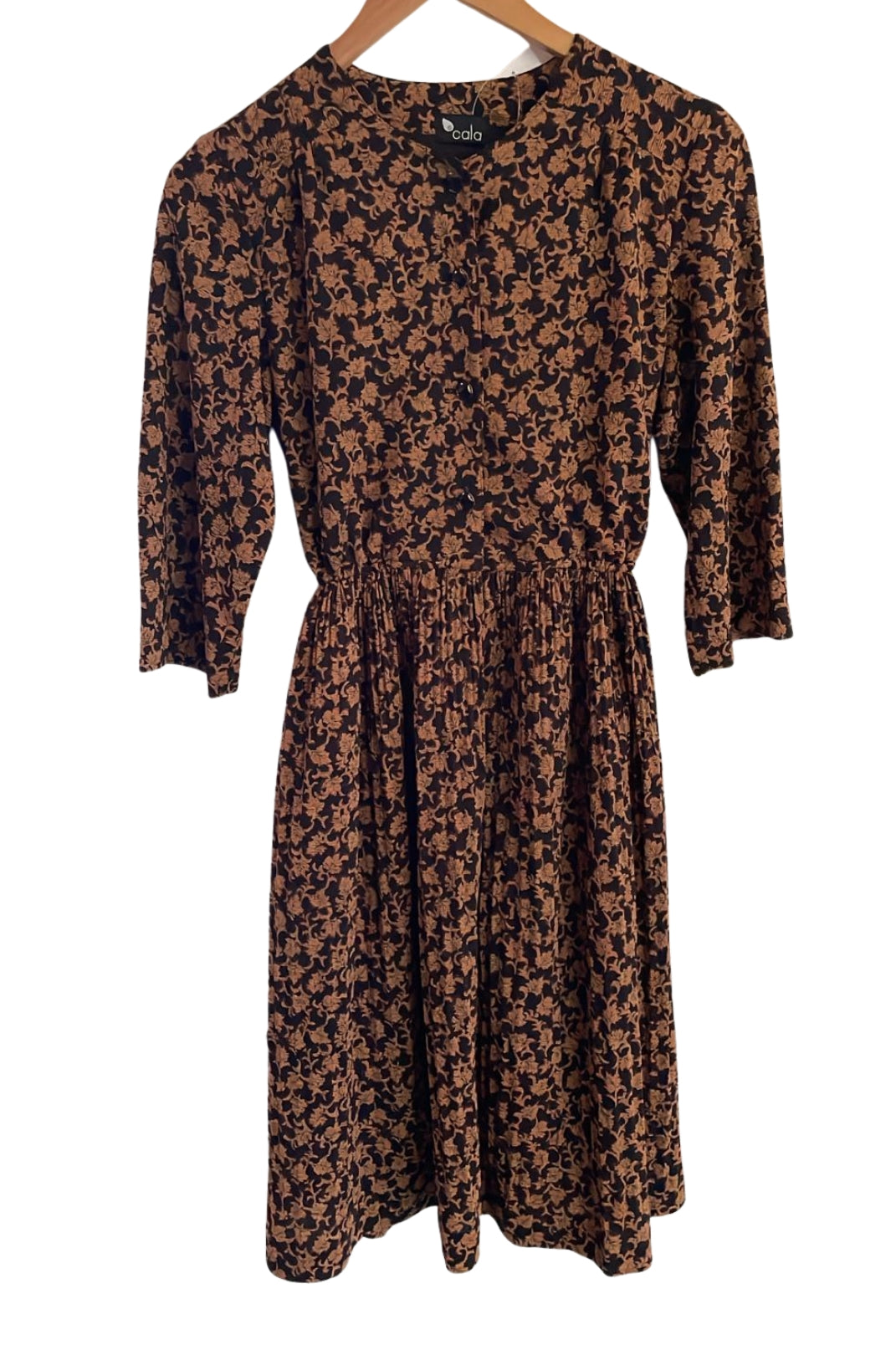 שמלת וינטג׳ פרחים חומים על שחור