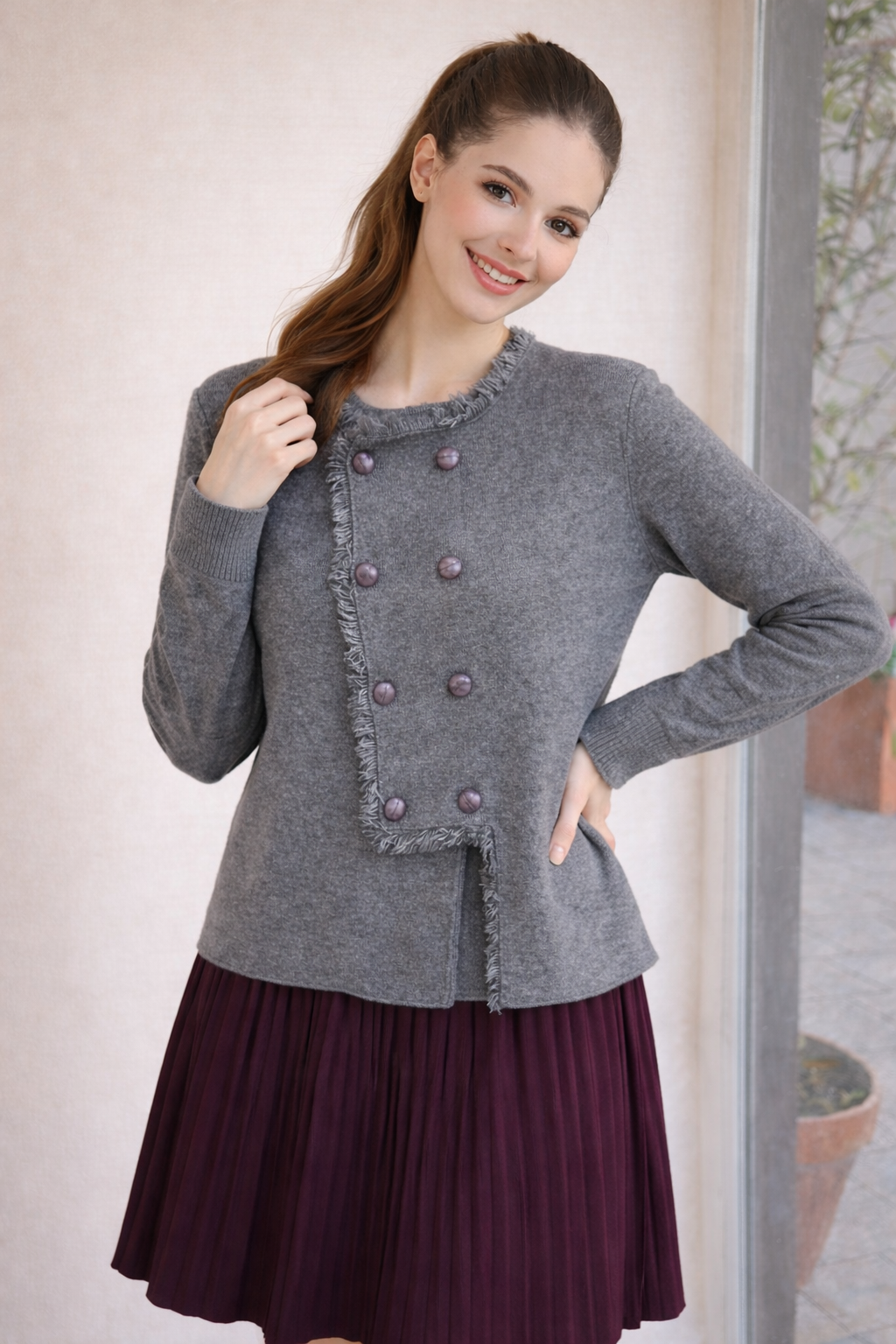 קרדיגן כפתורי צד