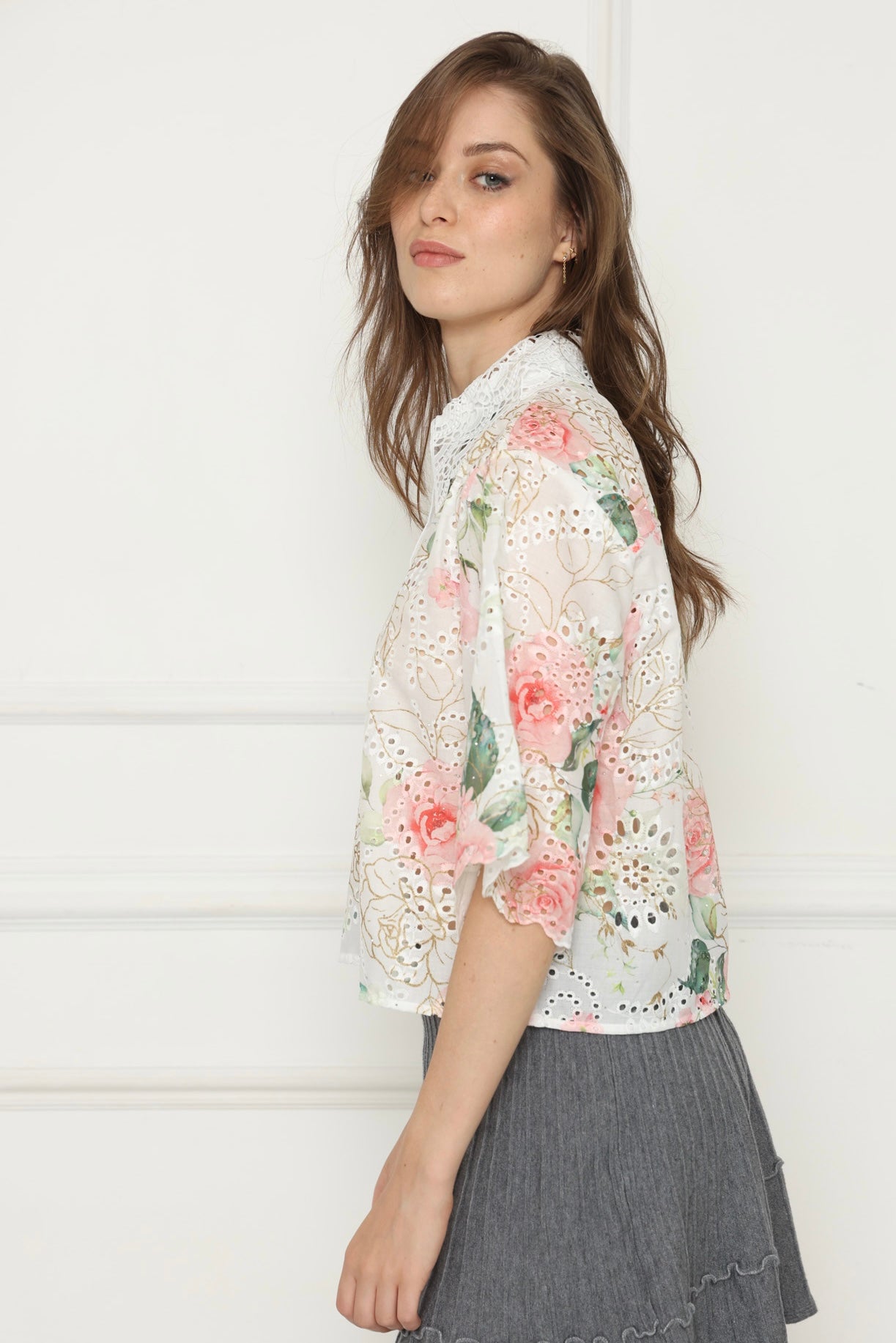 חולצת פרח לימוני ורוד