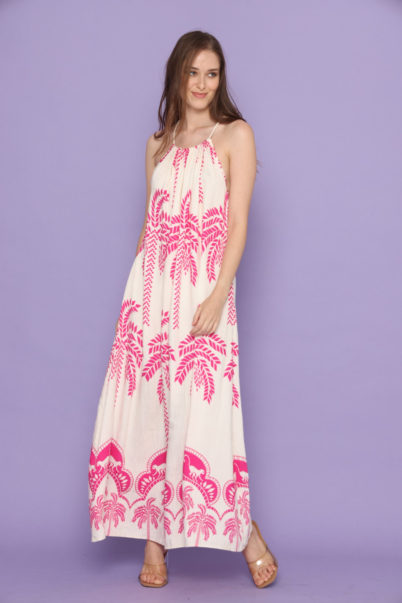 שמלת דקלים ורודים