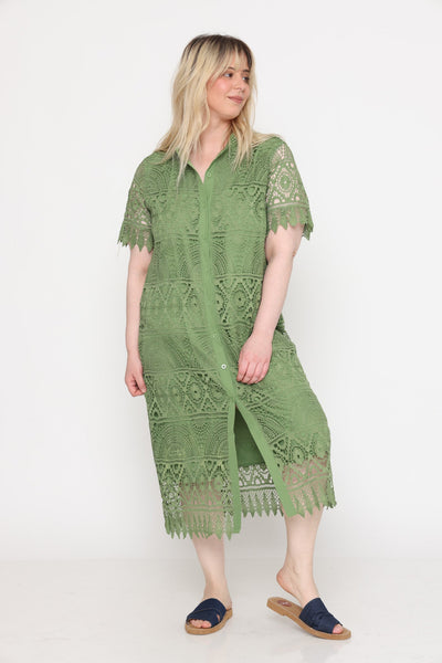 שמלת תחרה בצבע חלק ירוק