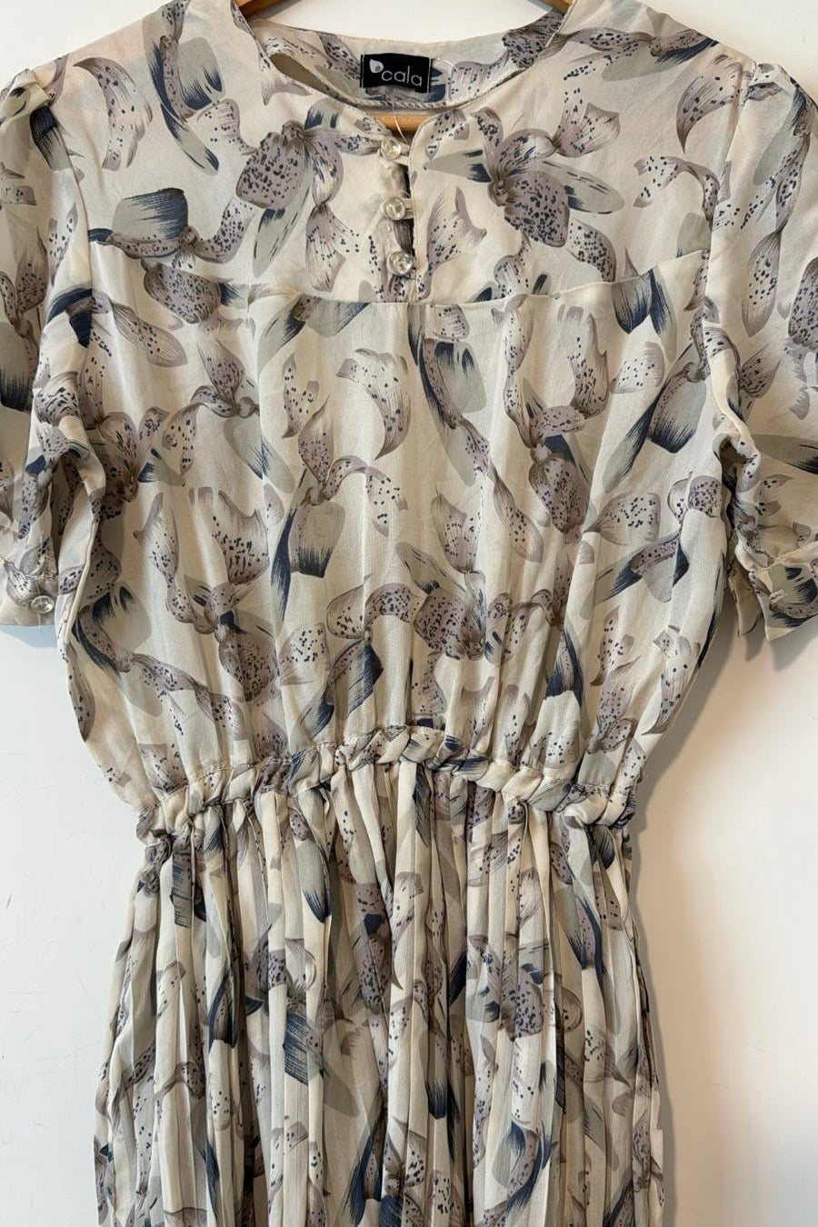 שמלת וינטג' עלי אפור סגירה קדמית